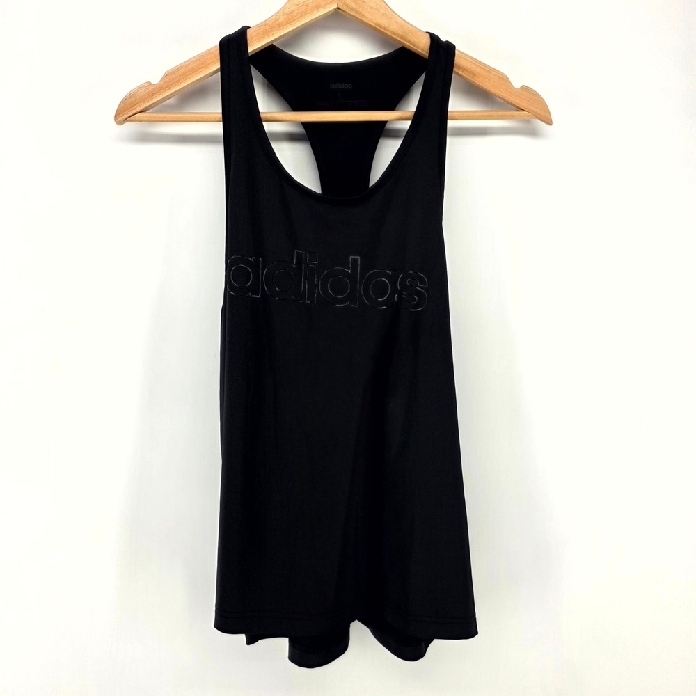Adidas Tank Top Womens L Black Climalite Racerback Logo Athletic Gym Yoga Shirt